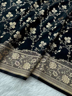 Radiant Fire Gold Banarasi Satin Silk Saree with Elegant Booti Work