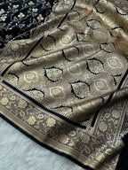 Radiant Fire Gold Banarasi Satin Silk Saree with Elegant Booti Work